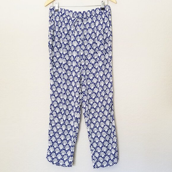 Boden Shells Print Crinkle Tapered Trousers Pants 8 Blue White Pull On Beach $98 - Picture 4 of 16